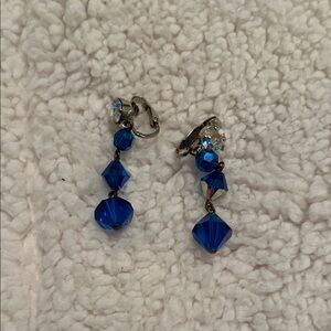 Elegant Blue Crystal Drop Clip Earrings